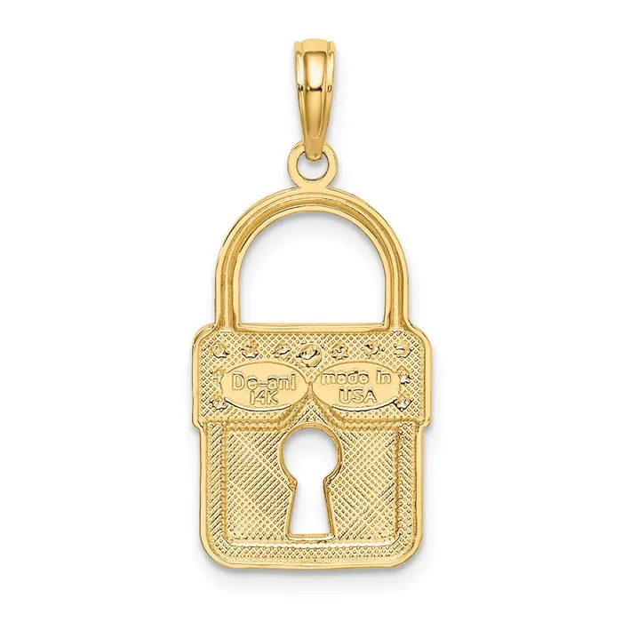TreasureFineJewelers Charm Necklaces 14k wRhodium Lock Charm