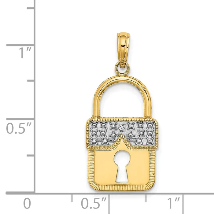 TreasureFineJewelers Charm Necklaces 14k wRhodium Lock Charm