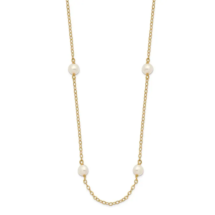 TreasureFineJewelers Necklaces 14K 45mm White Gold Near Round Freshwater Cultured Pearl 8station Necklace TreasureFineJewelers Necklaces 14K 45mm White Gold Near Round Freshwater Cultured Pearl 8station Necklace