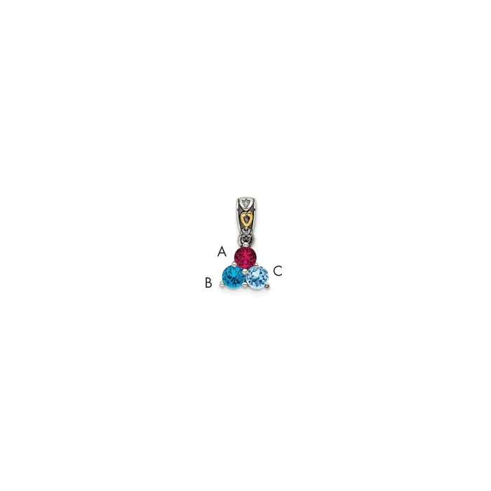 TreasureFineJewelers Necklaces Sterling Silver 14k Threestone and Diamond Mothers Pendant TreasureFineJewelers Necklaces Sterling Silver 14k Threestone and Diamond Mothers Pendant