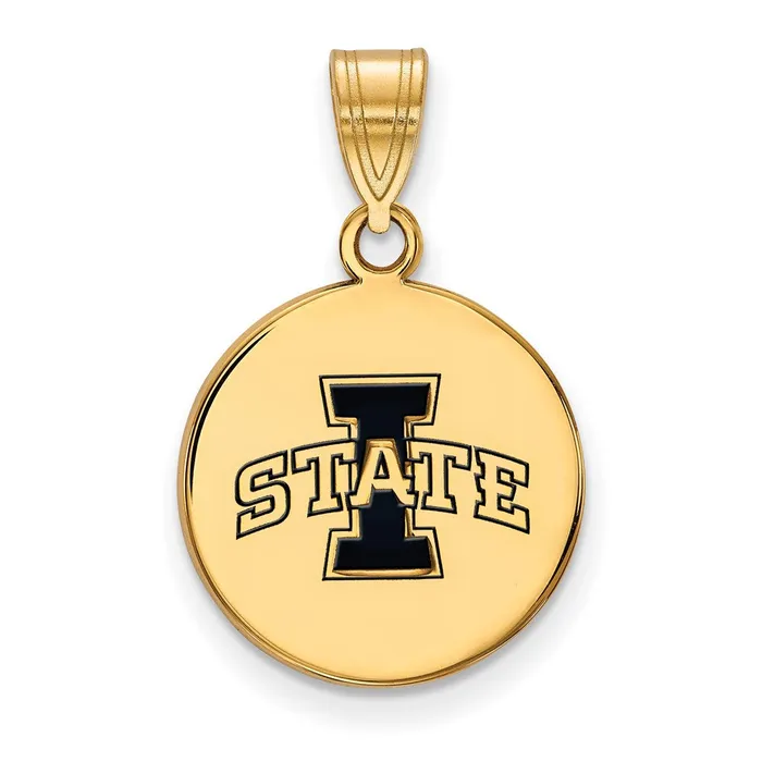 TreasureFineJewelers Necklaces Sterling Silver Goldplated Iowa State University Medium Enameled Disc Pendant