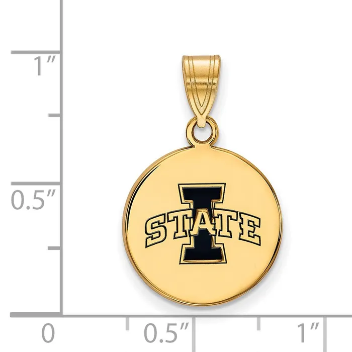 TreasureFineJewelers Necklaces Sterling Silver Goldplated Iowa State University Medium Enameled Disc Pendant