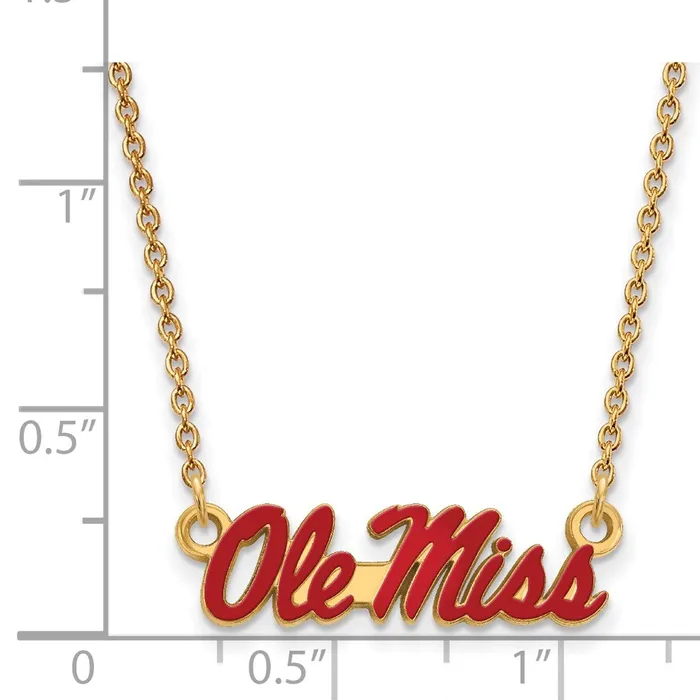 TreasureFineJewelers Necklaces Sterling Silver Goldplated University of Mississippi Ole Miss Small Enameled Pendant 18 inch Necklace