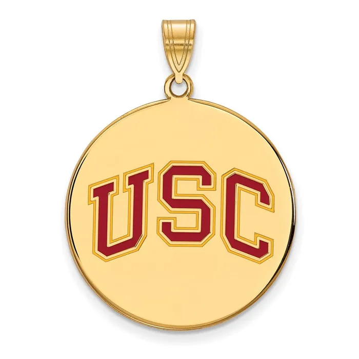 TreasureFineJewelers Necklaces Sterling Silver Goldplated University of Southern California USC Extra Large Enameled Disc Pendant TreasureFineJewelers Necklaces Sterling Silver Goldplated University of Southern California USC Extra Large Enameled Disc Pendant