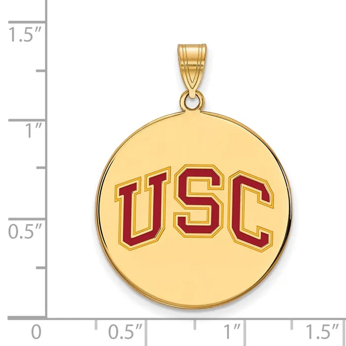 TreasureFineJewelers Necklaces Sterling Silver Goldplated University of Southern California USC Extra Large Enameled Disc Pendant