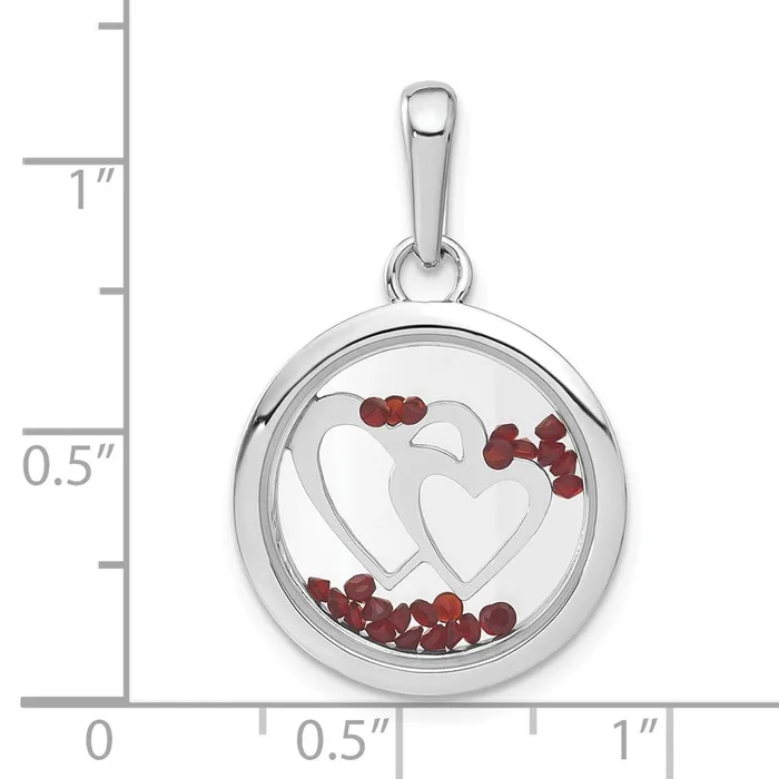 TreasureFineJewelers Necklaces Sterling Silver Rhodiumplated Hearts Floating Glass Beads Pendant