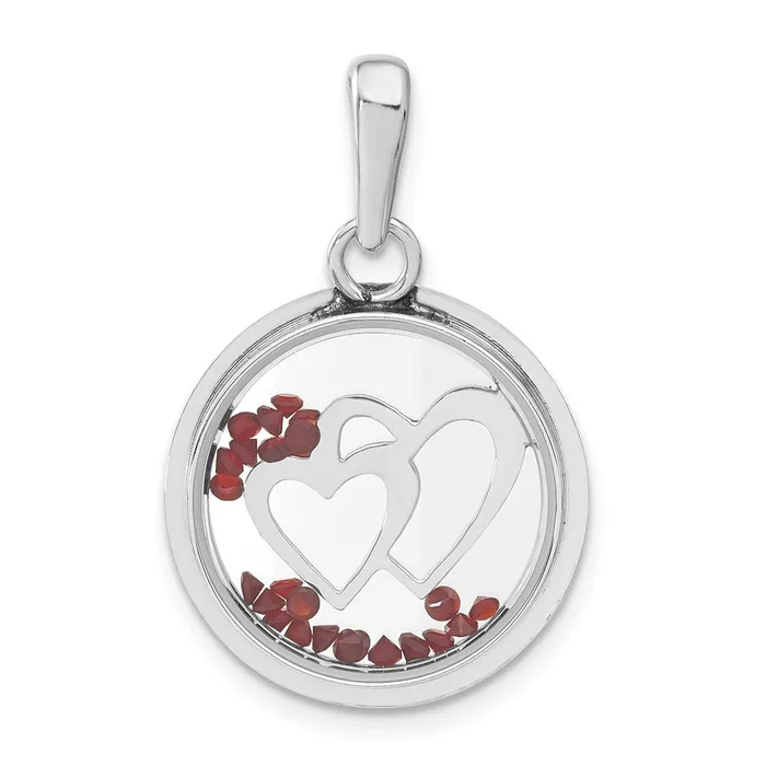 TreasureFineJewelers Necklaces Sterling Silver Rhodiumplated Hearts Floating Glass Beads Pendant