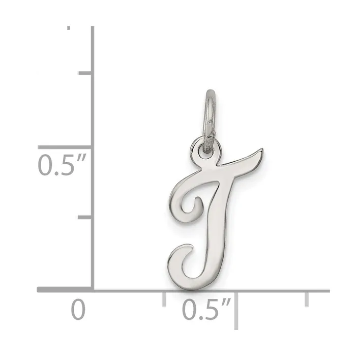 TreasureFineJewelers Necklaces Sterling Silver Rhodiumplated Script Letter T Initial Charm