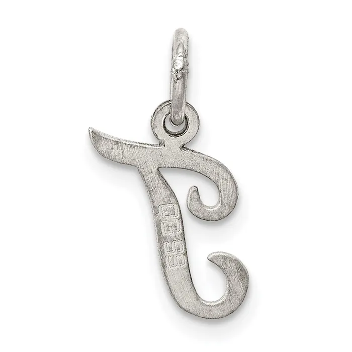 TreasureFineJewelers Necklaces Sterling Silver Rhodiumplated Script Letter T Initial Charm