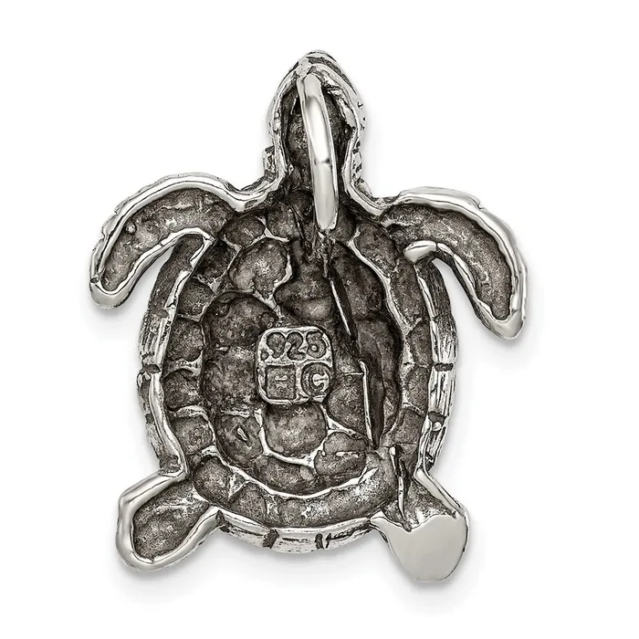 TreasureFineJewelers Rings Sterling Silver Antiqued Turtle Charm