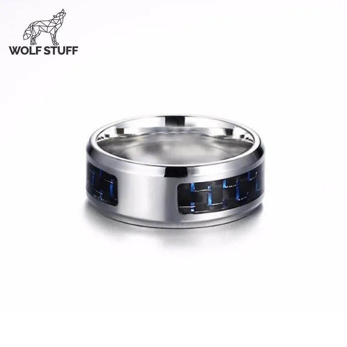 Blue Carbon Fiber Ring Wolf Stuff Rings